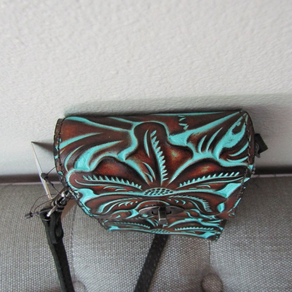 Patricia Nash Tooled TURQ Rivella Crossbody - Picture 7 of 8